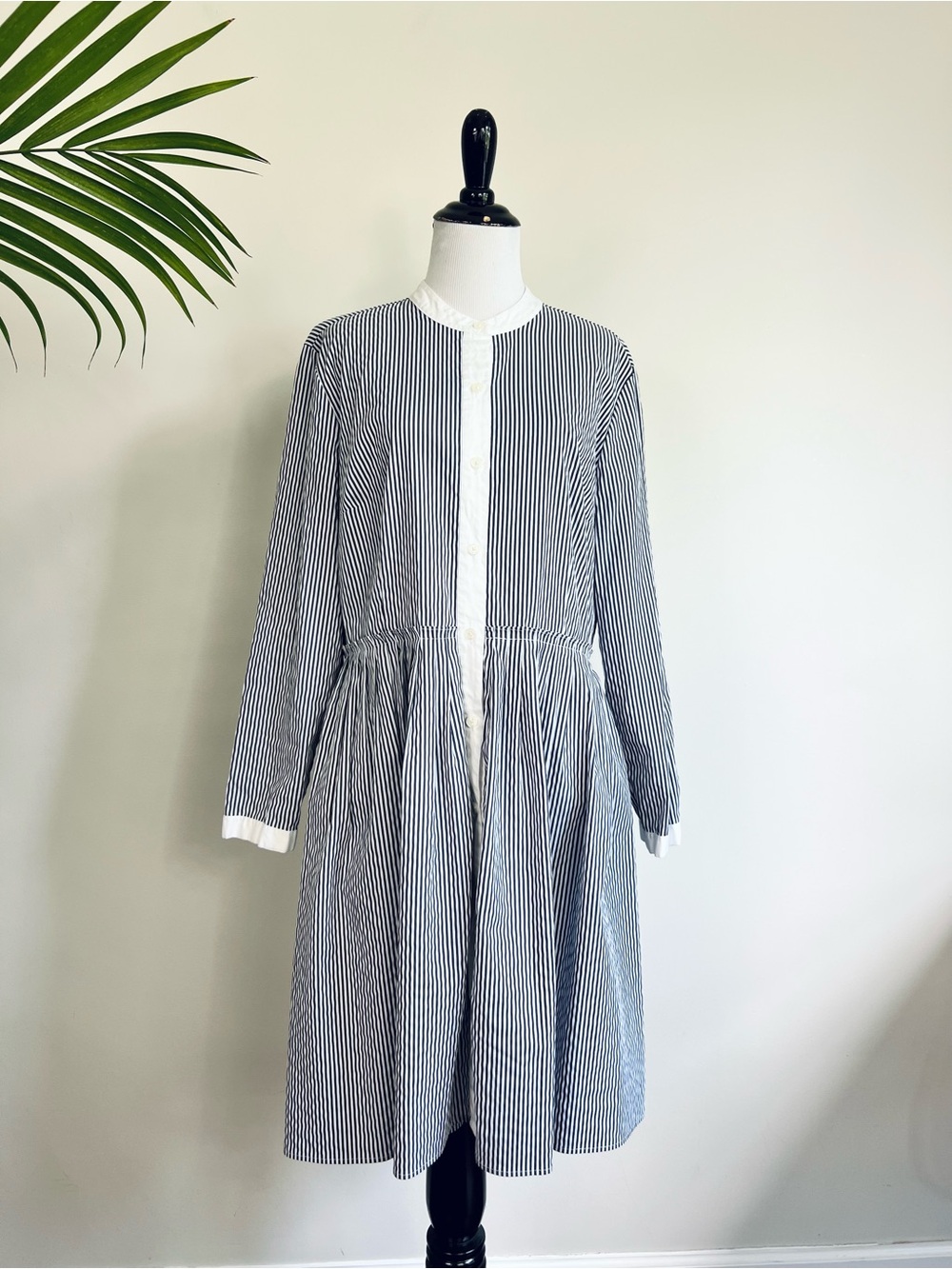 Michael Kors Navy and White Striped Long-Sleeve Button Dress